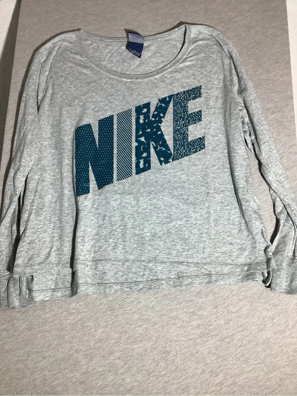 Nike Heather Gray Long Sleeve Tee with Teal Logo